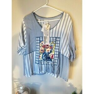 Surya II Colorful Hippie Patchwork Beaded Artsy Whimsical Blouse Woman’s XL